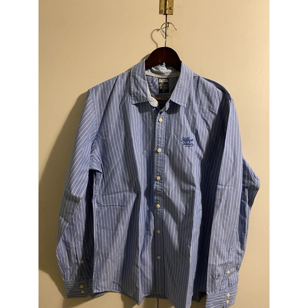 Tommy Hilfiger Denim Striped Long Sleeve Button Down Shirt Men's L Blue